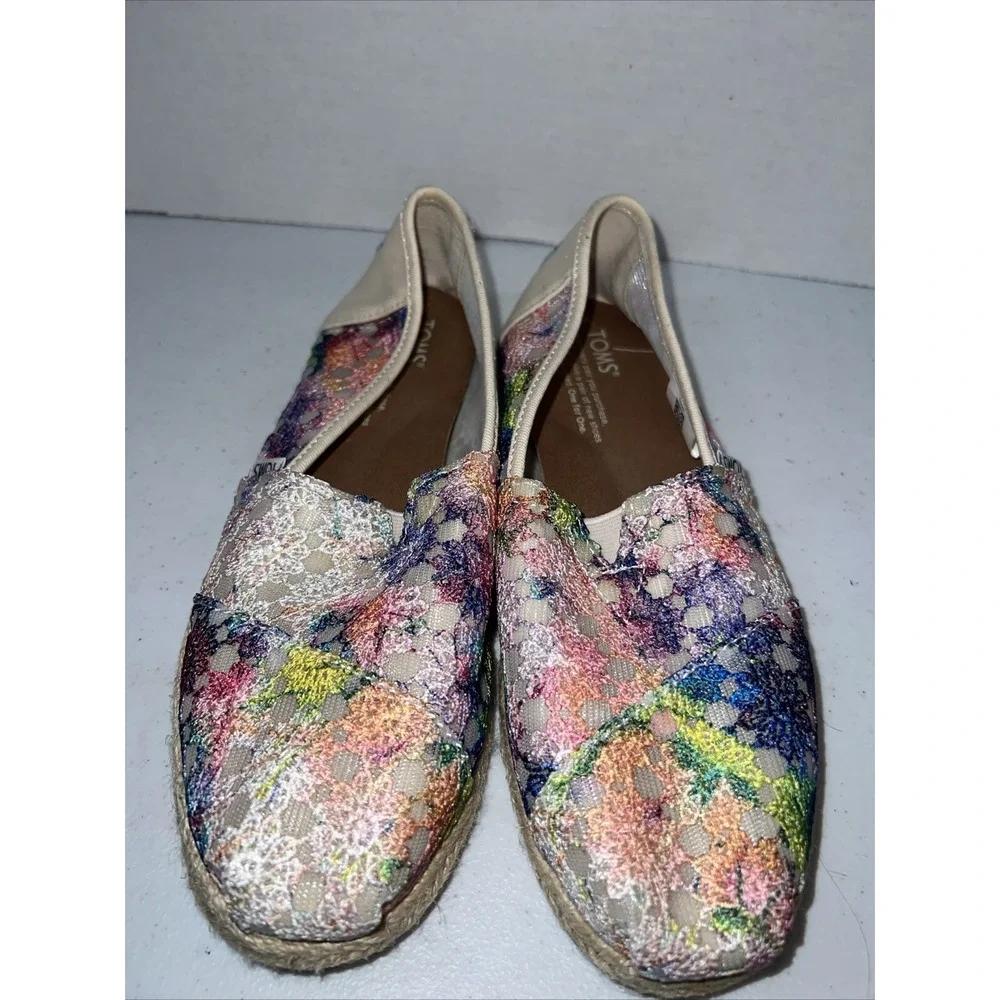 Toms Shoes Women's Palmera Rainbow Lace Flats Slip On Multicolor Size 7.5